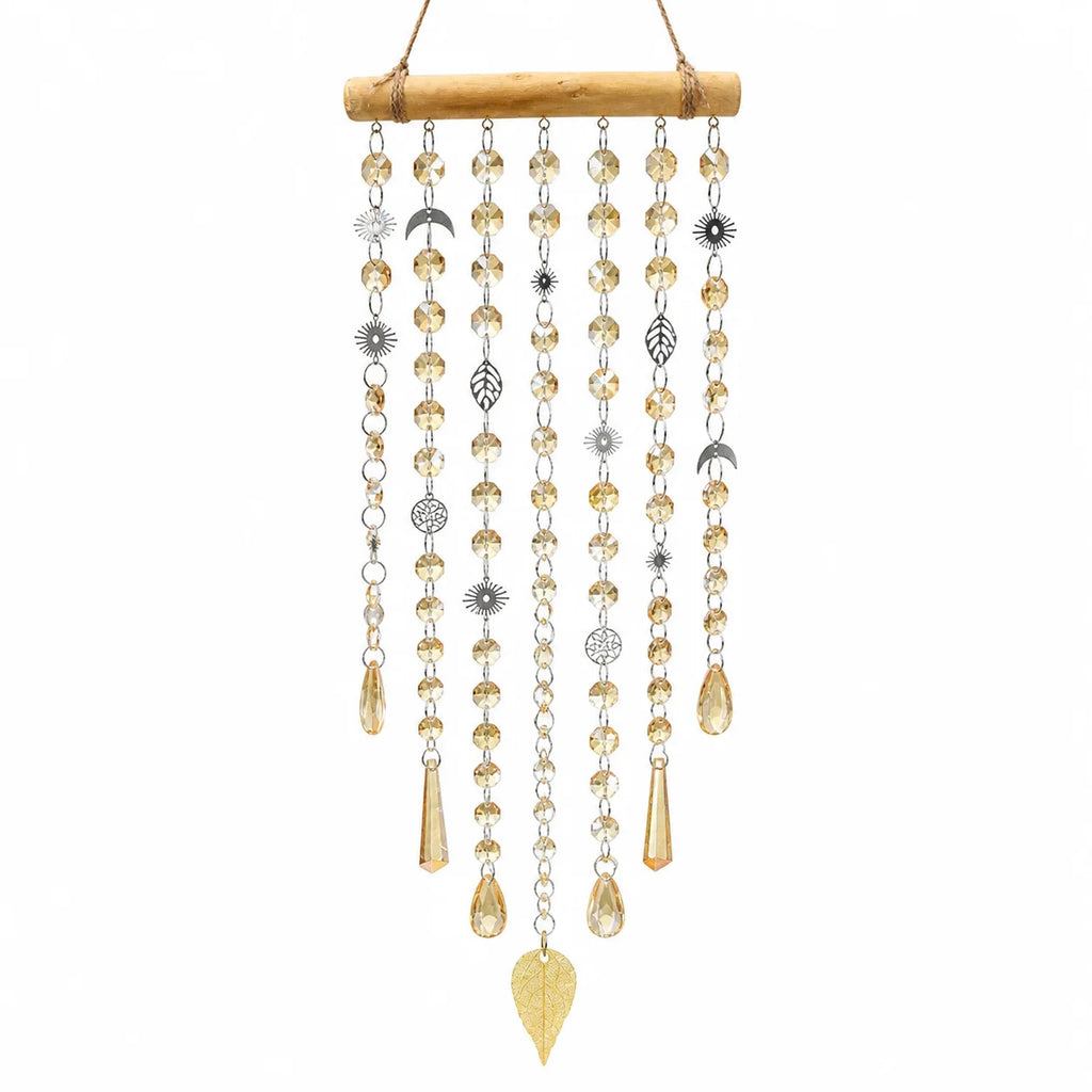 Boho Crystal Sun Catcher Hanging Decor – Sun Moon Leaf Charms