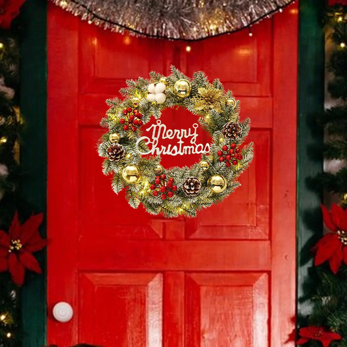 Christmas Wreath Artificial Flowers Front Door Garland
