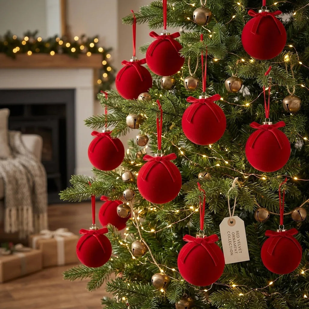 9-Piece Flocked Christmas Ball Ornament Set | Holiday Baubles