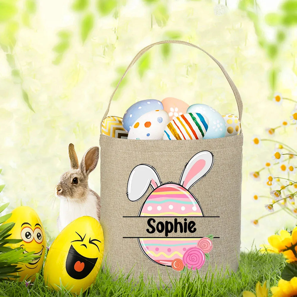 Personalized Easter Bunny Linen Tote Bag – Kids Gift Bag