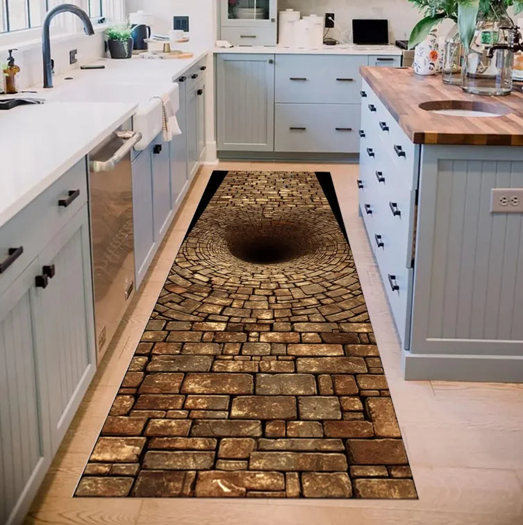 2D Optical Illusion Runner Rug – Non-Slip Washable Hallway Mat