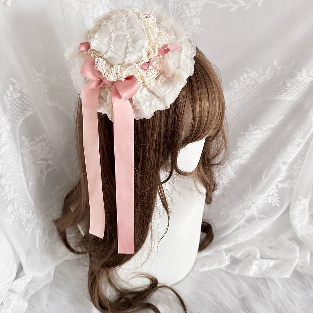 Vintage Lolita Lace Bonnet with Satin Ribbon Bow – 3 Colors