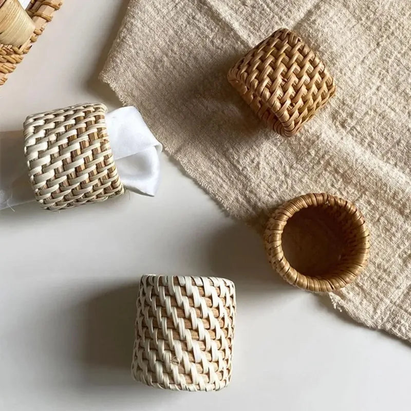 Handwoven Rattan Napkin Rings – Rustic Minimalist Table Decor