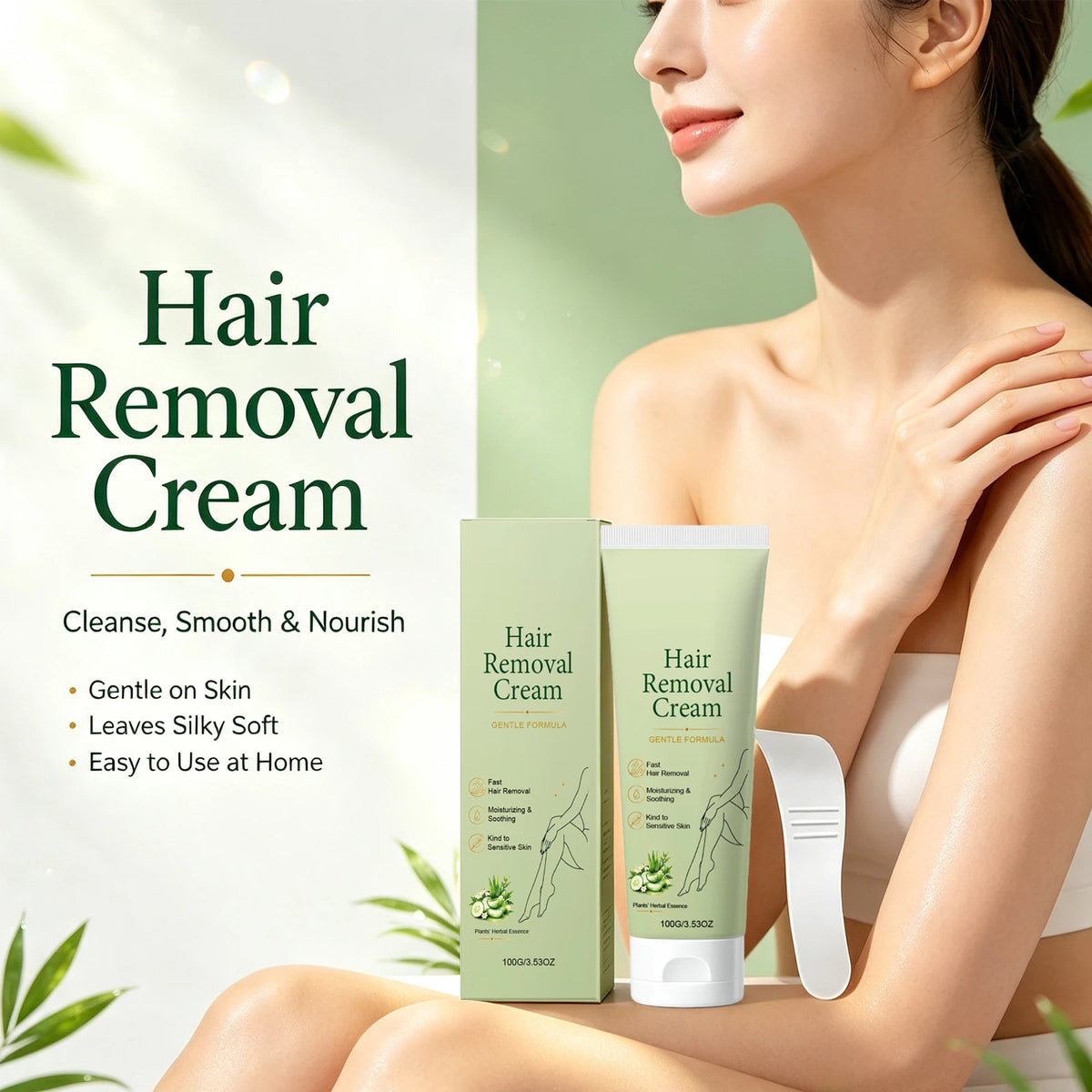 Herbal Depilatory Cream – Legs, Arms & Underarms + Scraper