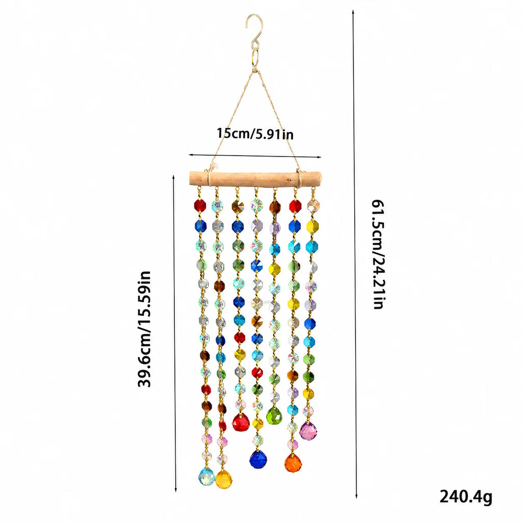 Crystal Bead Wooden Sun Catcher Rainbow Wind Chime Decor