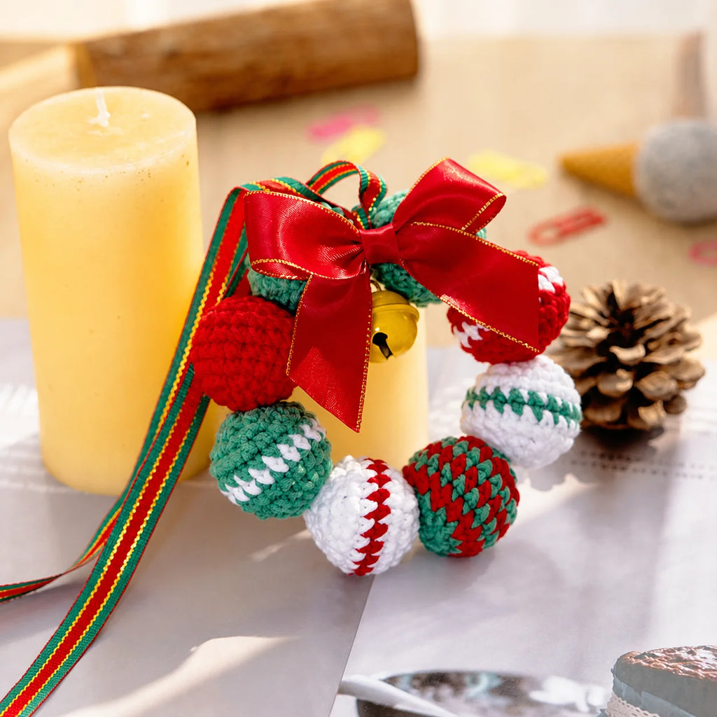 Handmade Crochet Christmas Pom Pom Wreath Keychain Ornament