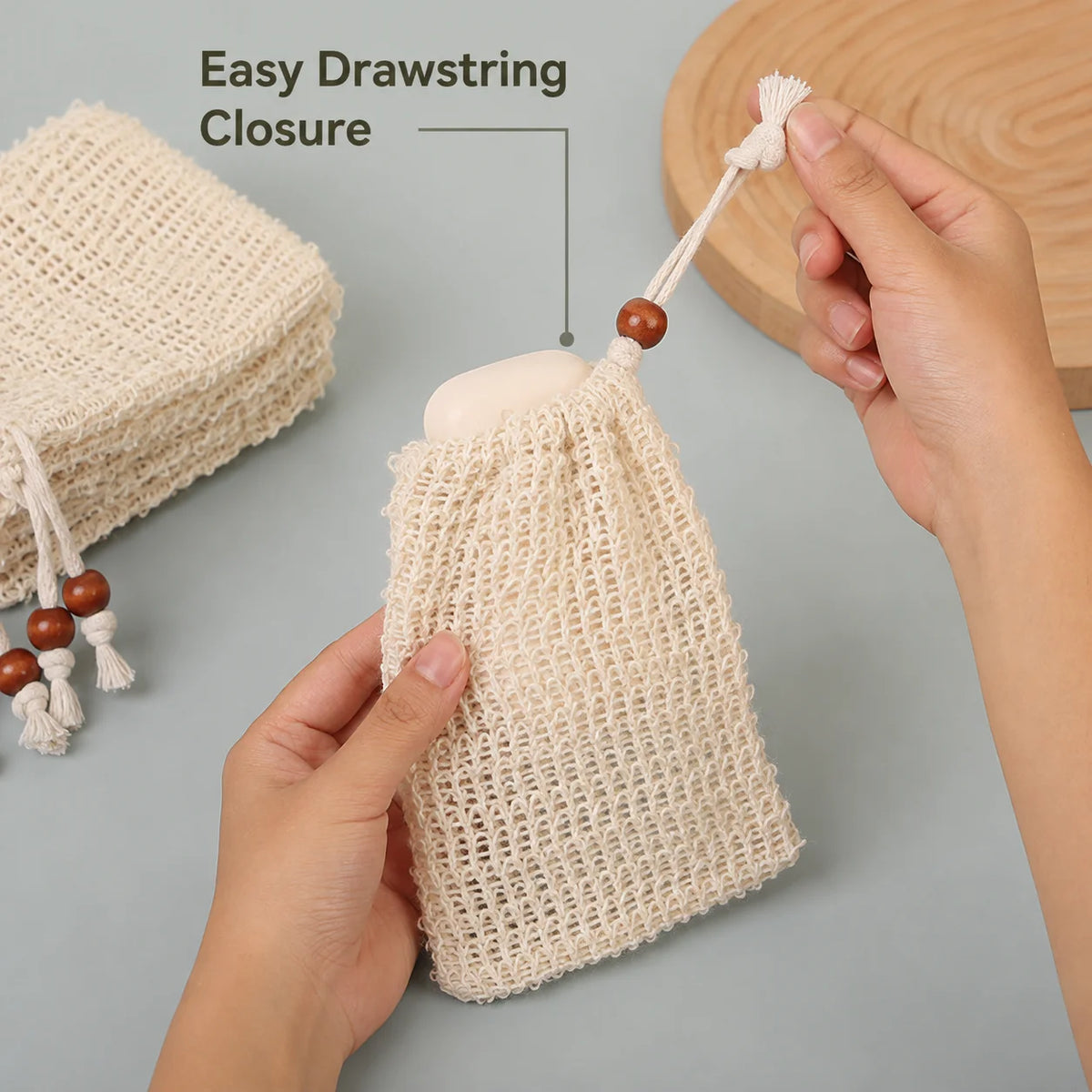 4-Pack Natural Sisal Soap Saver Bags – Exfoliating Bath Pouches