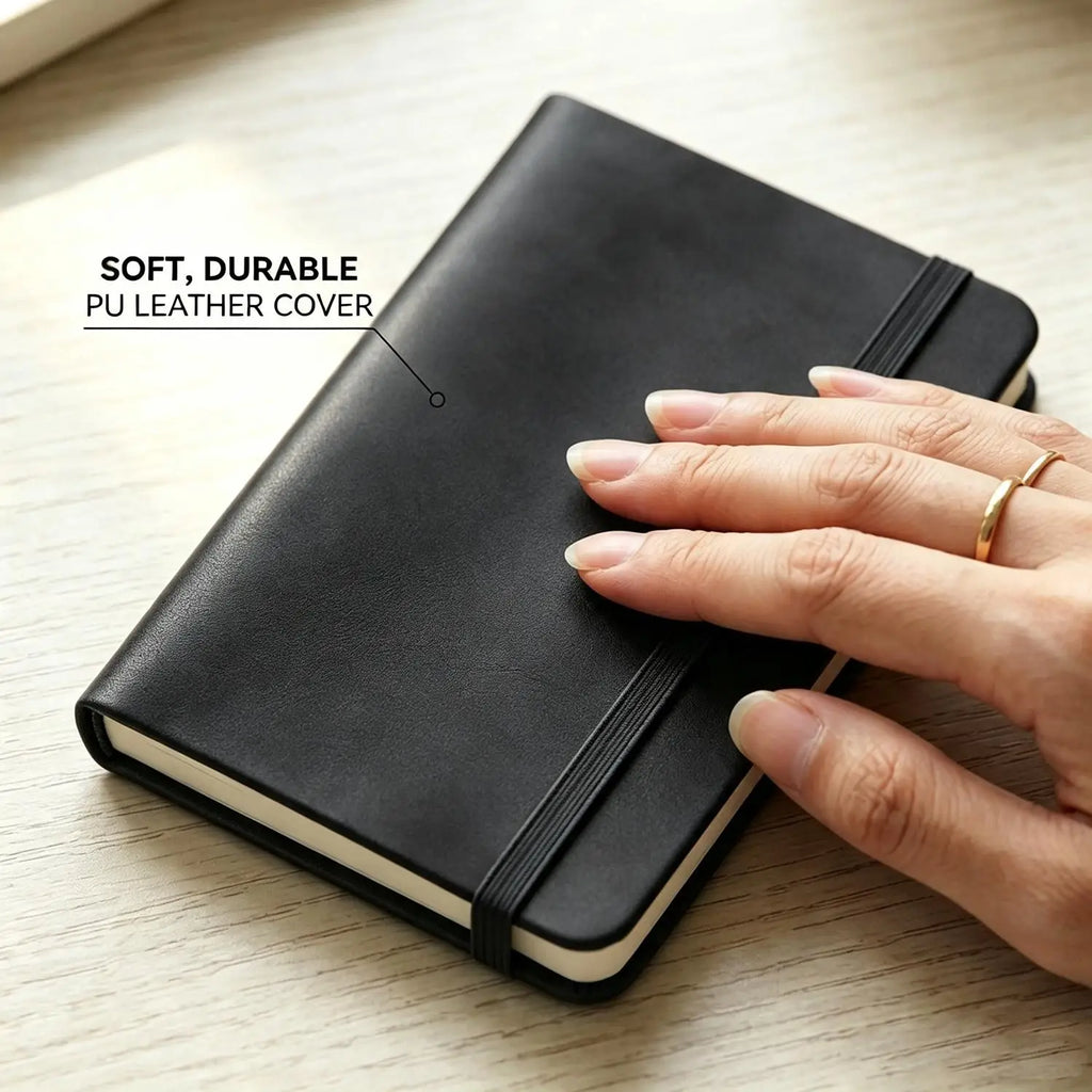 Mini A7 Pocket Notebook – PU Leather Diary with Pen Holder