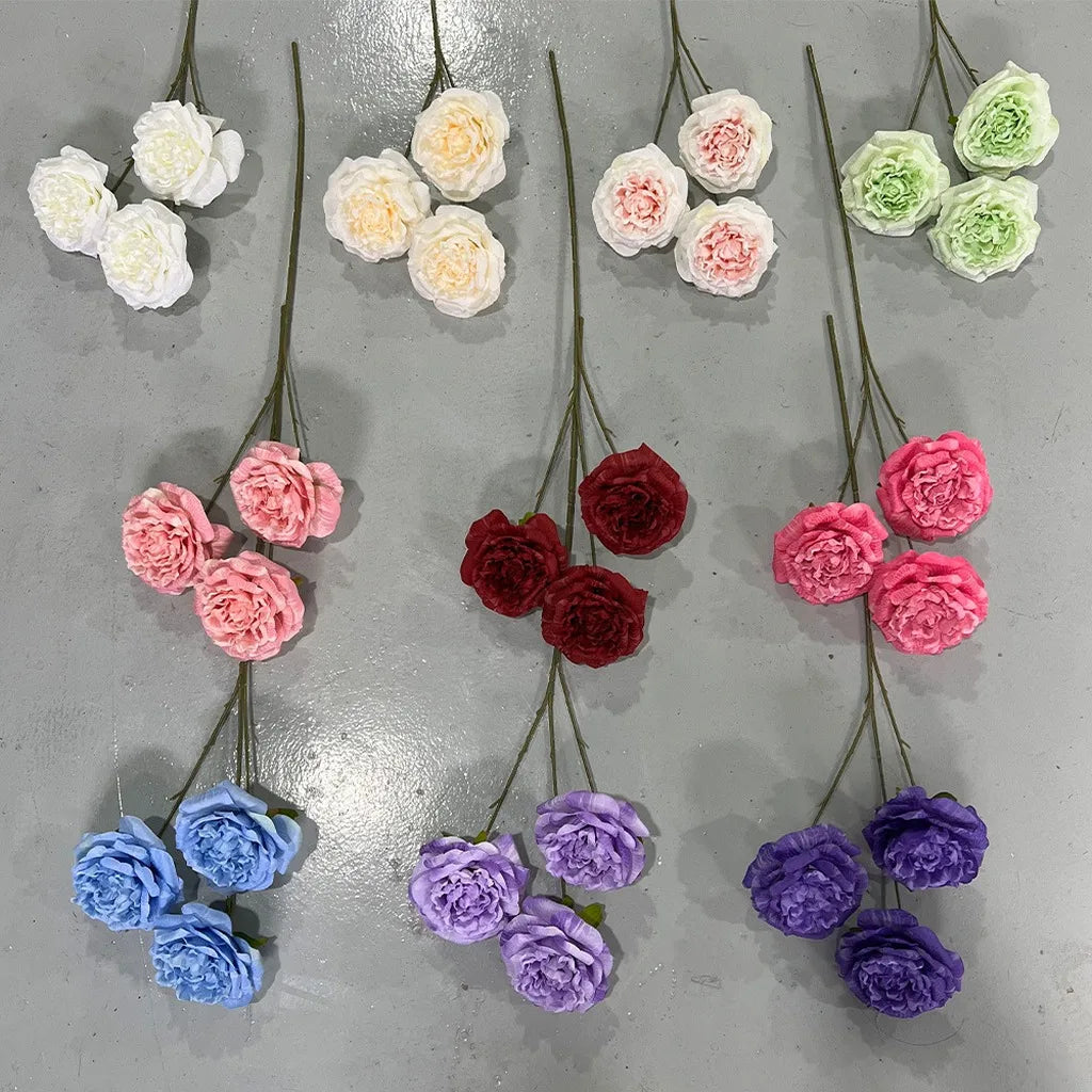 Silk Lychee Rose Artificial Flower Stem | 3 Heads, 10 Colors