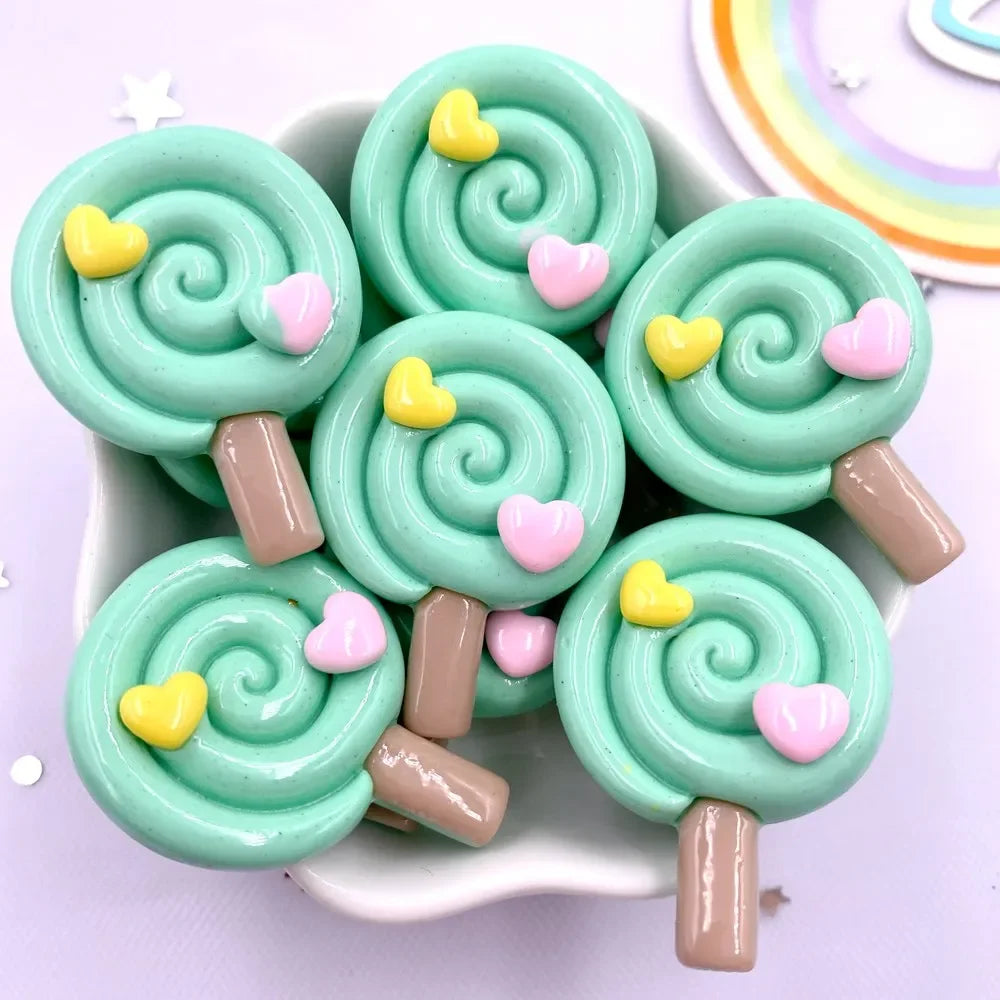 Resin Love Lollipop Flatback Cabochons 10pcs – DIY Craft Embellishments