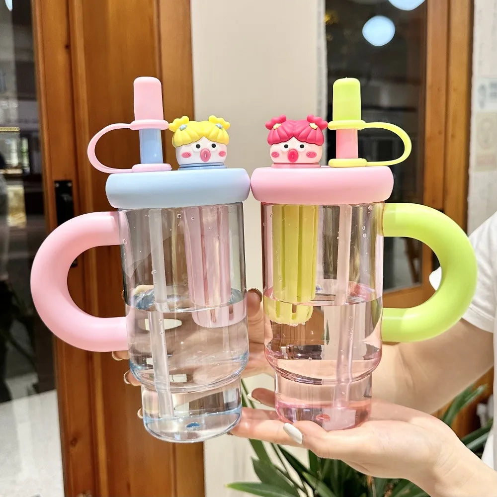 Cartoon Cute 900ml Straw Cup – Large Capacity Portable Water Bottle