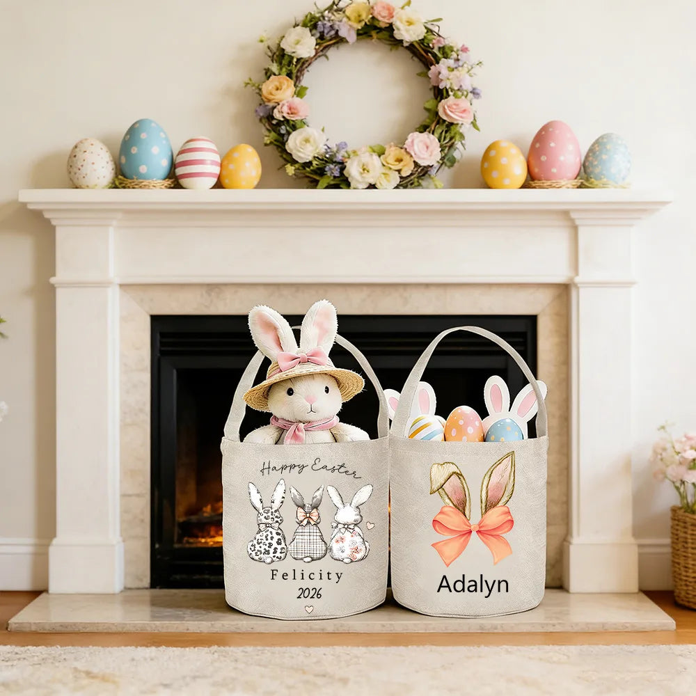 Personalized Easter Bunny Basket – Custom Name Egg Hunt Bag