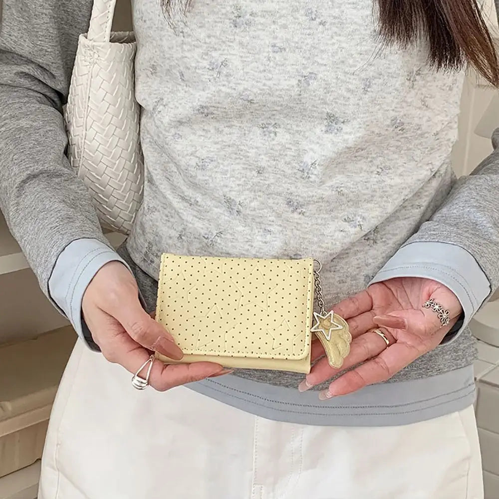 Y2K Tri-Fold PU Wallet – Star Dot Coin Purse & Card Holder