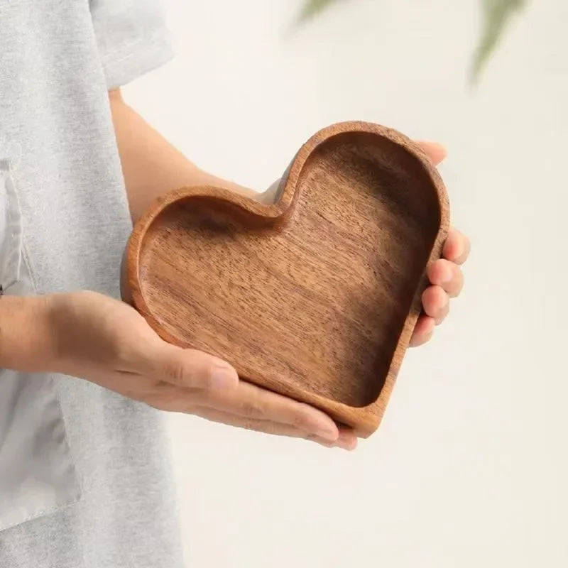 Heart-Shaped Solid Wood Walnut Serving Tray – Candy & Snack Platter