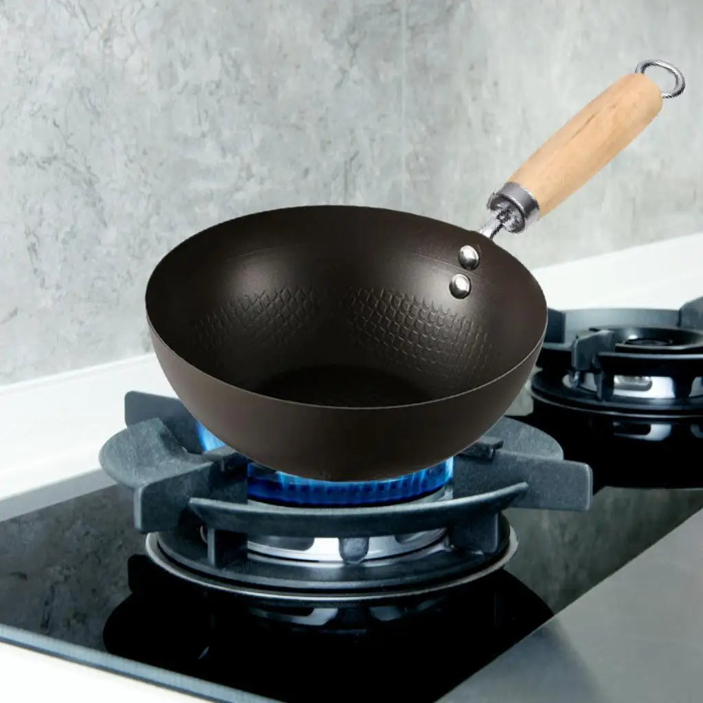 Kesoto Cast Iron Nonstick Wok Pan with Wood Handle