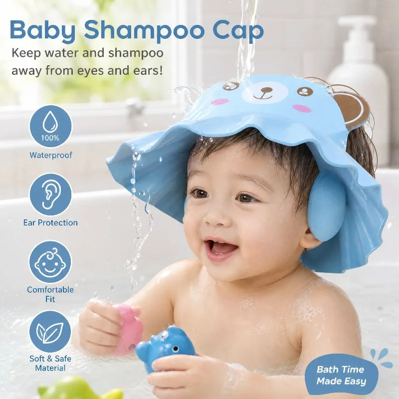 Soft Baby Shower Cap – Adjustable Ear Protection Hair Wash Hat