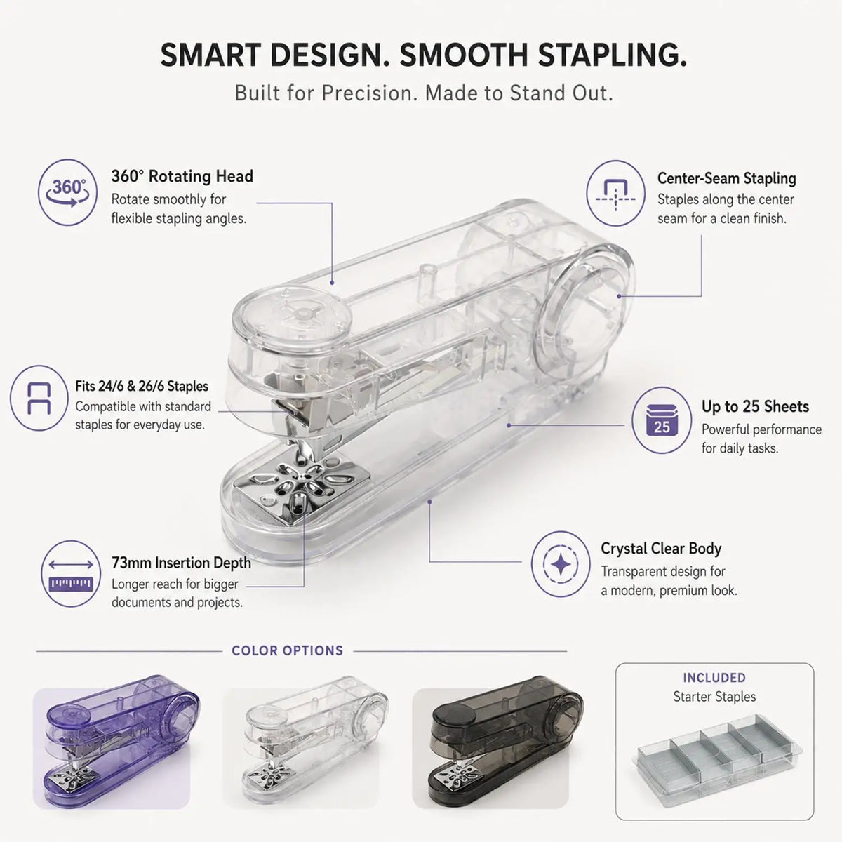 Transparent 360° Rotatable Mini Stapler – Notebook Binding