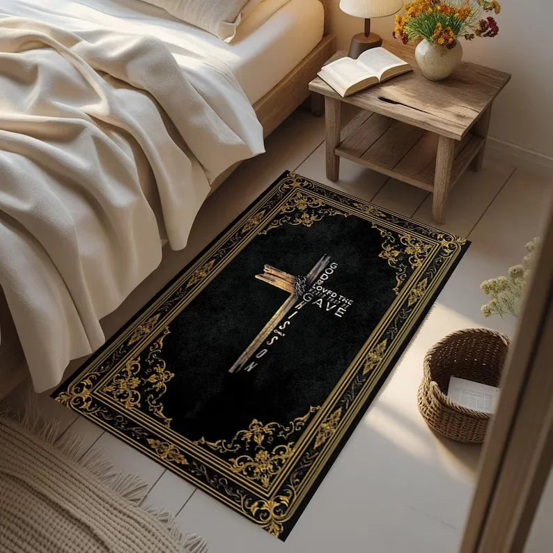 Orthodox Cross Prayer Rug | Floral Byzantine Art Christian Mat