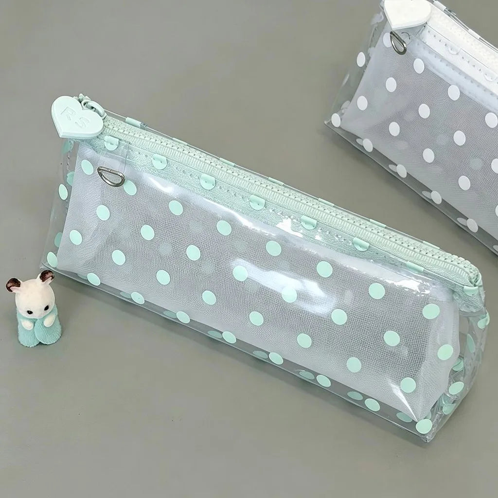 Transparent PVC Pencil Case | Korean Polka Dot Stationery Pouch