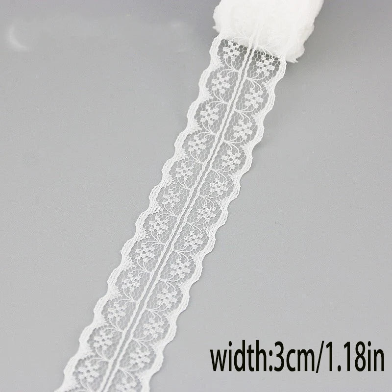 30mm White Black Lace Ribbon Trim – 5 Yards Cotton Roll