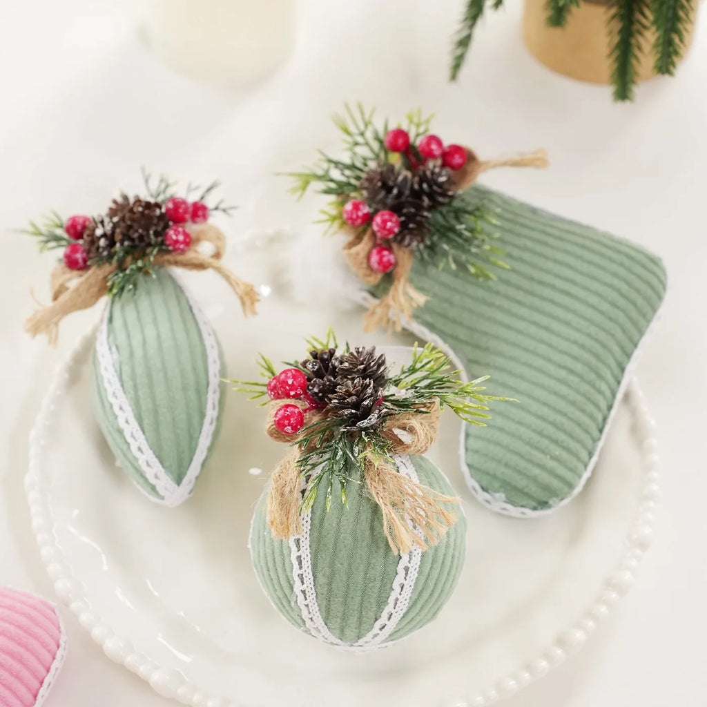 Fabric Christmas Ball & Stocking Ornament | Festive Door Decor
