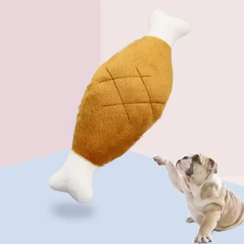 Interactive Plush Squeaky Dog Toy – Chicken Leg & Bone Shape