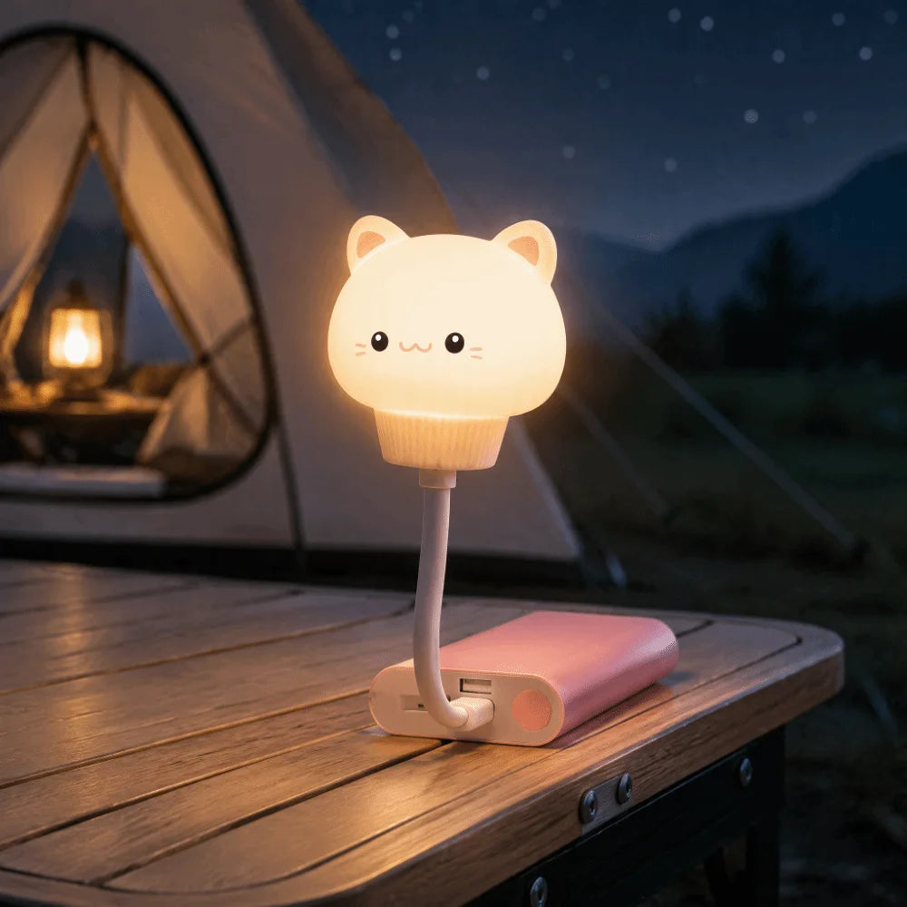 Mini Cat USB Night Light – Flexible Warm Glow Mood Lamp