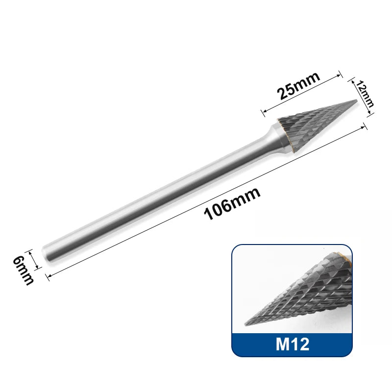 Tungsten Carbide Rotary Burr 6mm Shank 100mm Extended Milling Bit