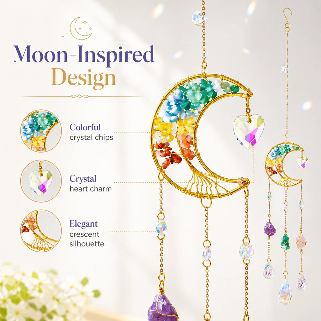 Moon Crystal Suncatcher Window Hanging – Rainbow Prism Pendant