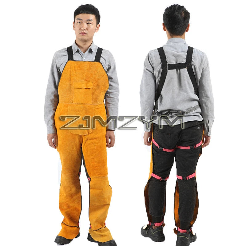 Cowhide Leather Welding Bib Jumpsuit – Fire & Heat Resistant