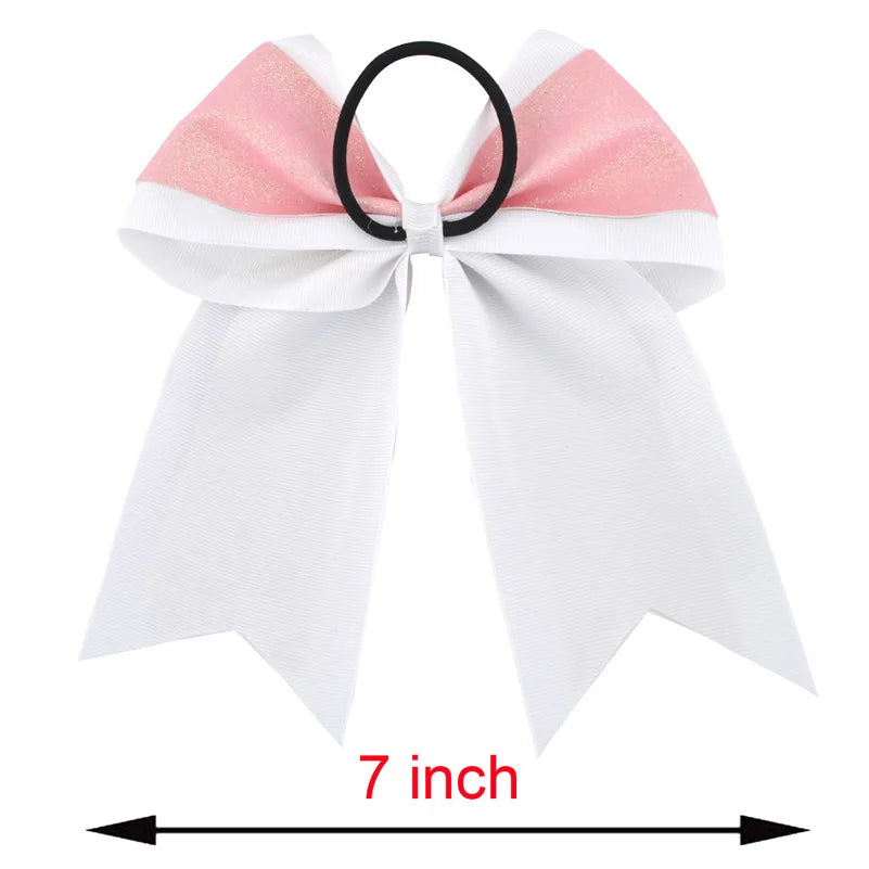 12-Pack 7" Glitter Cheerleading Bow Elastic Hair Bands for Girls