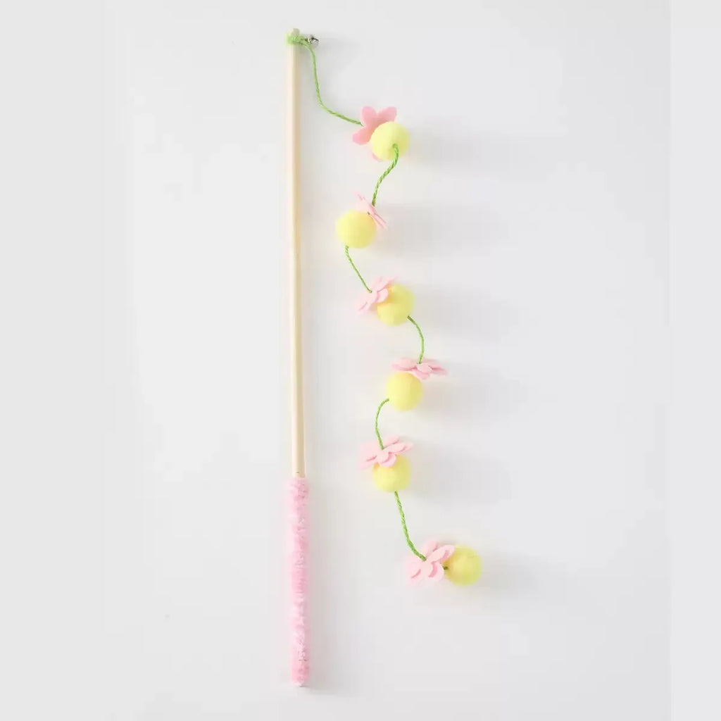 Fruit-Shaped Plush Cat Wand Toy | Wooden Handle Stick