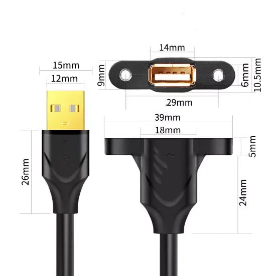 USB 2.0 Male to Female Extension Cable with Ear Screw Holes
