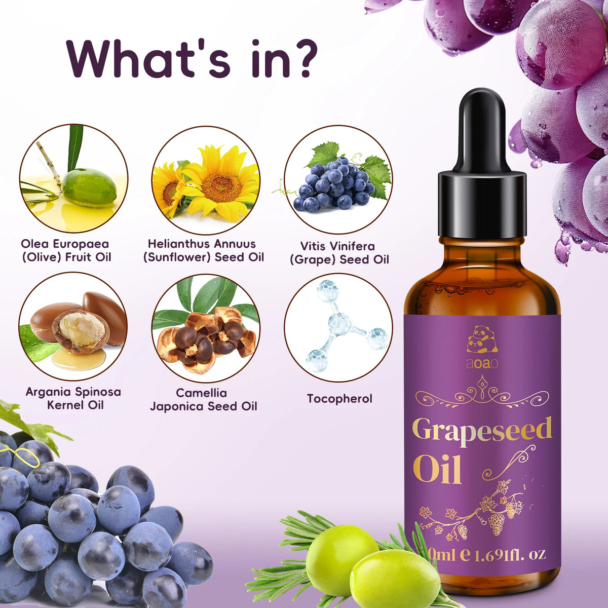Pure Grape Seed Oil for Face, Body, Hair & Nail Moisture