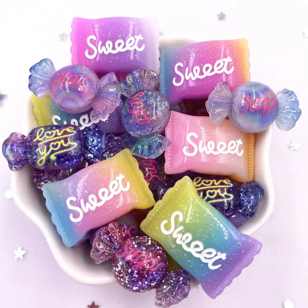 10pcs 3D Resin Glitter Candy Flatback Cabochons – DIY Craft