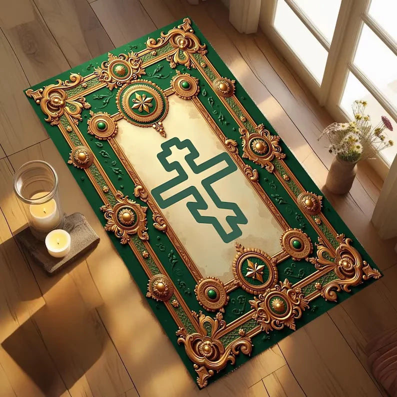 Purple Gold Floral Cross Prayer Rug – Non-Slip Christian Mat