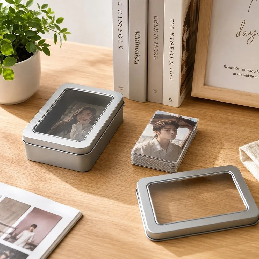Tinplate Photocard Storage Box – Transparent Dustproof Cover
