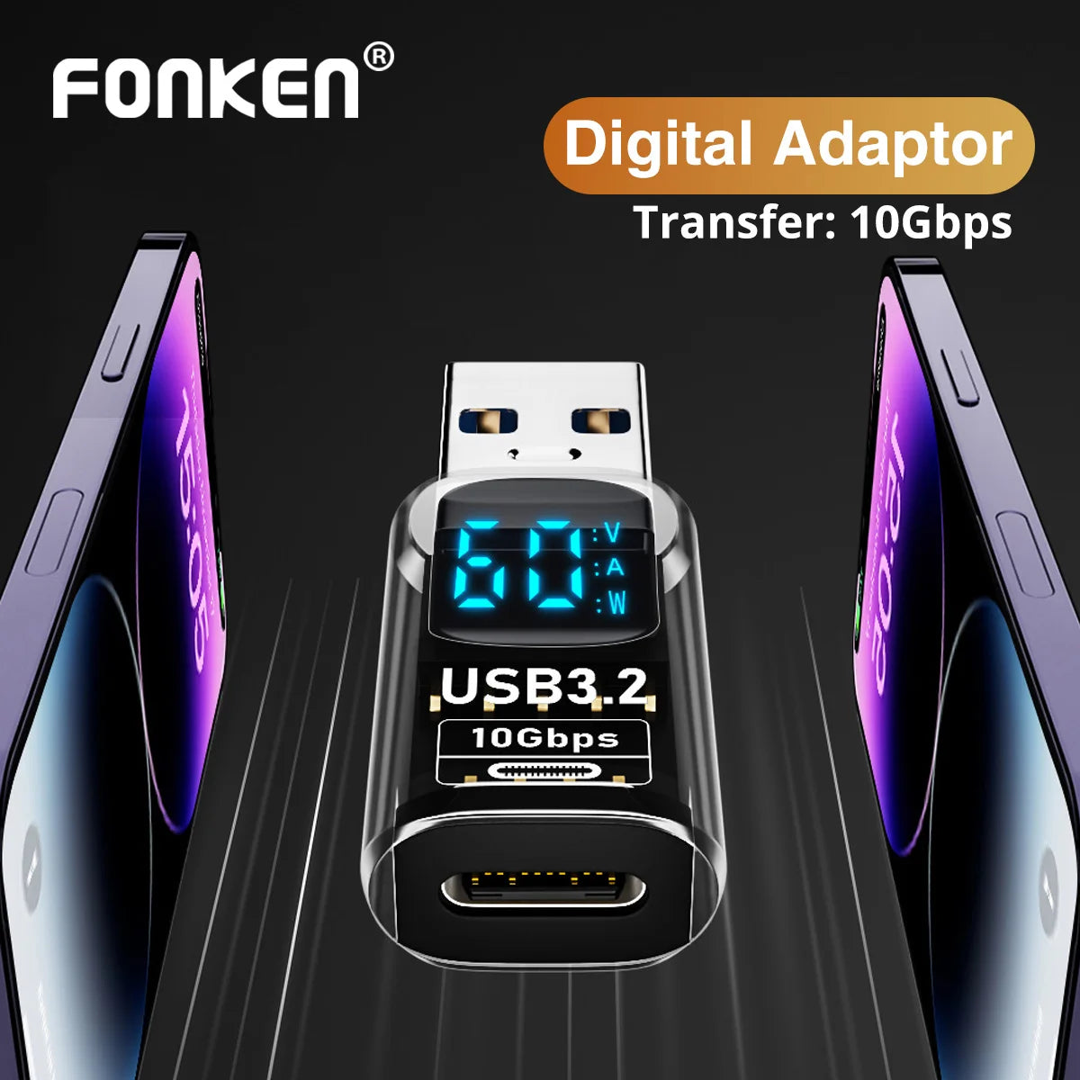 FONKEN USB-C 3.2 Adapter 4K@60Hz OTG Fast Charge Data Sync