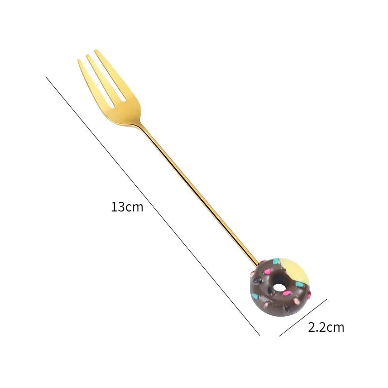 Stainless Steel Donut Cartoon Dessert Spoon & Fork
