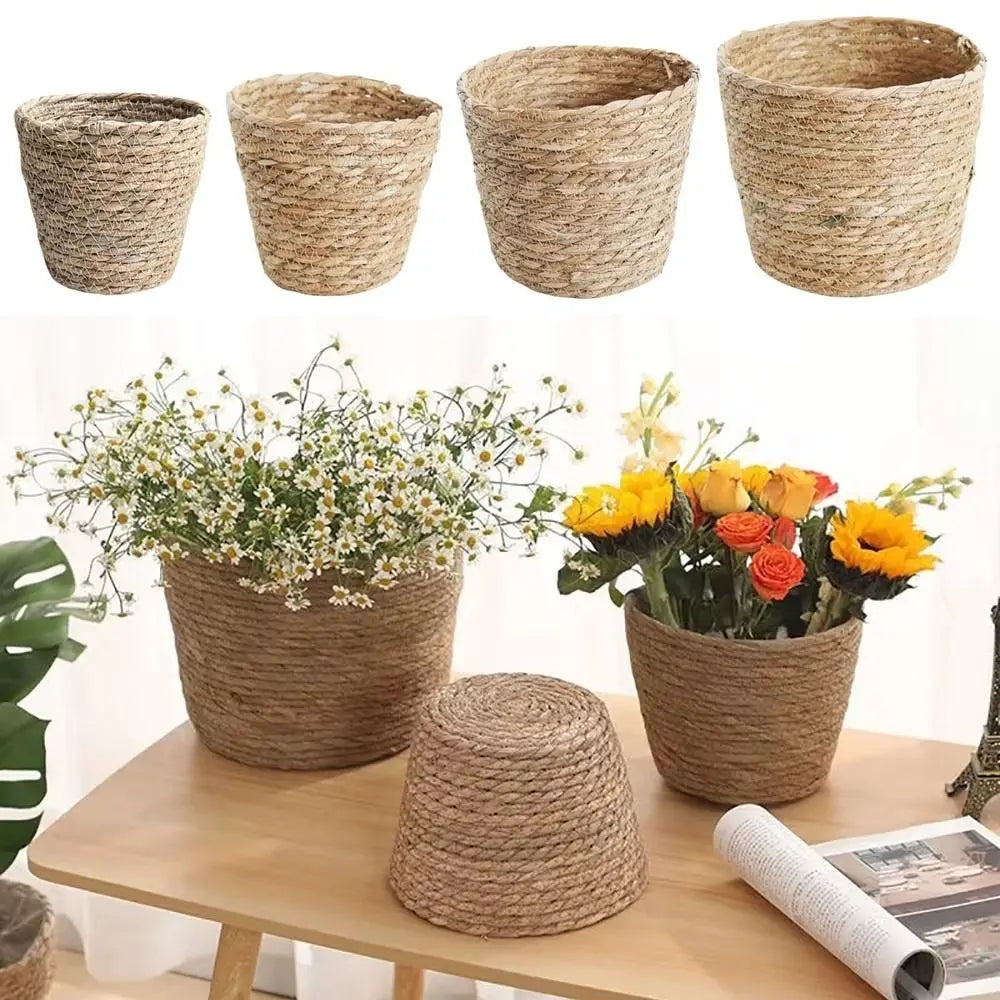 Handwoven Straw Flower Pot Basket Planter – 4 Sizes