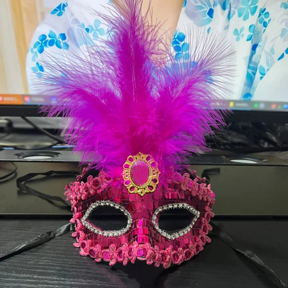 Princess Feather Venetian Masquerade Half Face Mask