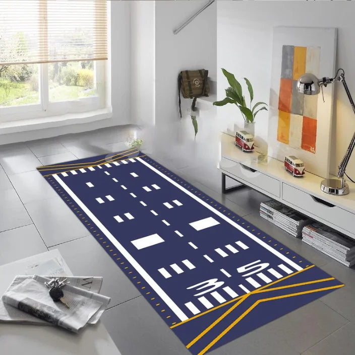 Kids Airplane Play Mat – Neon Runway Anti-Slip Rug
