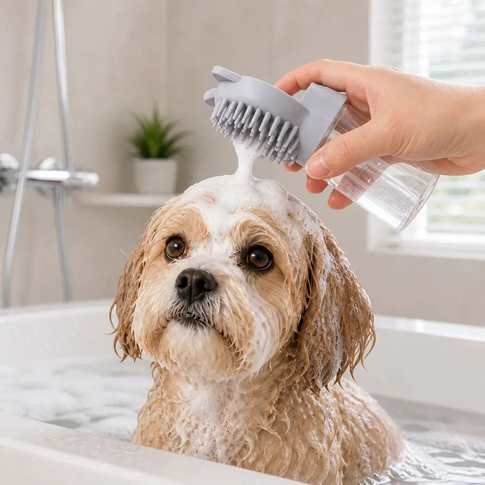 TPE Pet Bath Brush – Foaming Massage & Soap Dispenser