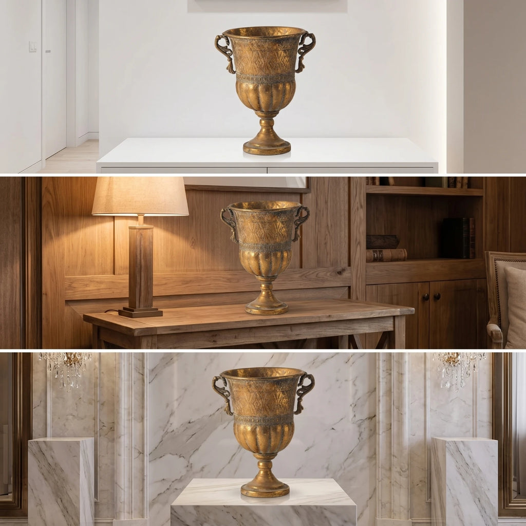 Tall Metal Urn Vase with Handles | Wedding & Home Decor