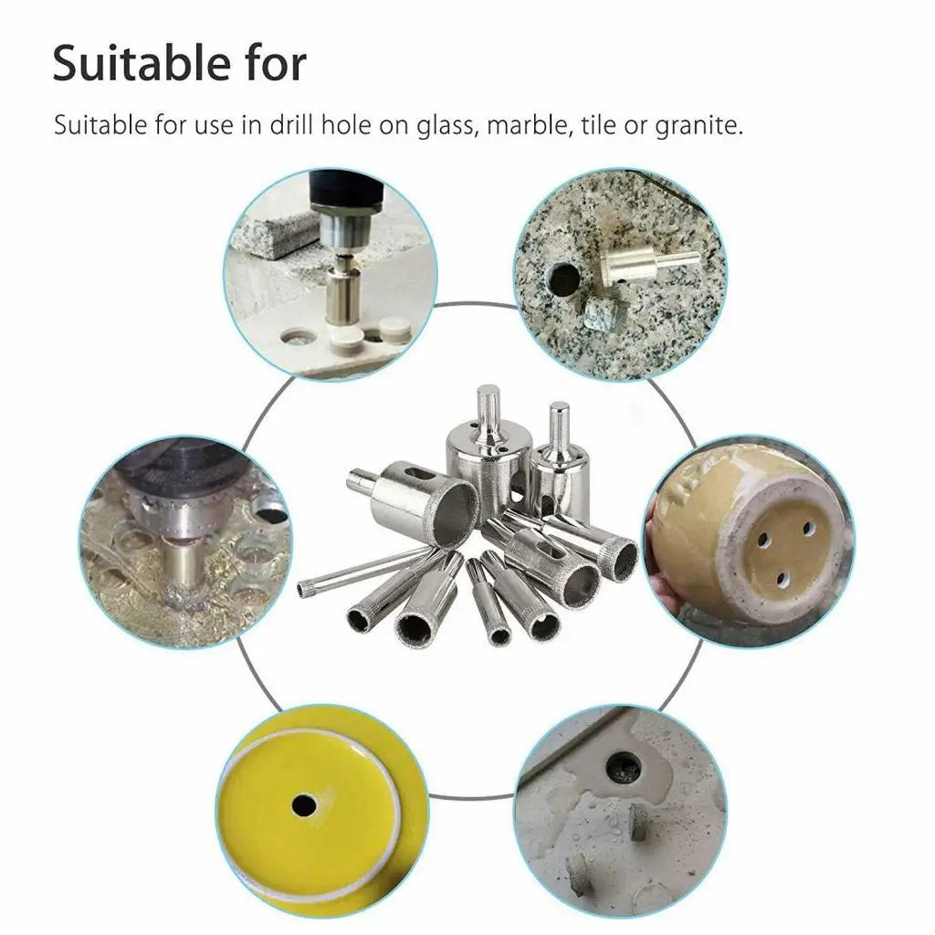 10-Pc Diamond Core Drill Bit Set – Glass Ceramic Tile Marble