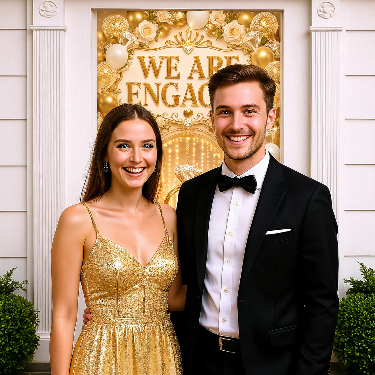 Sparkly "We Are Engaged" Banner – Engagement Photo Backdrop