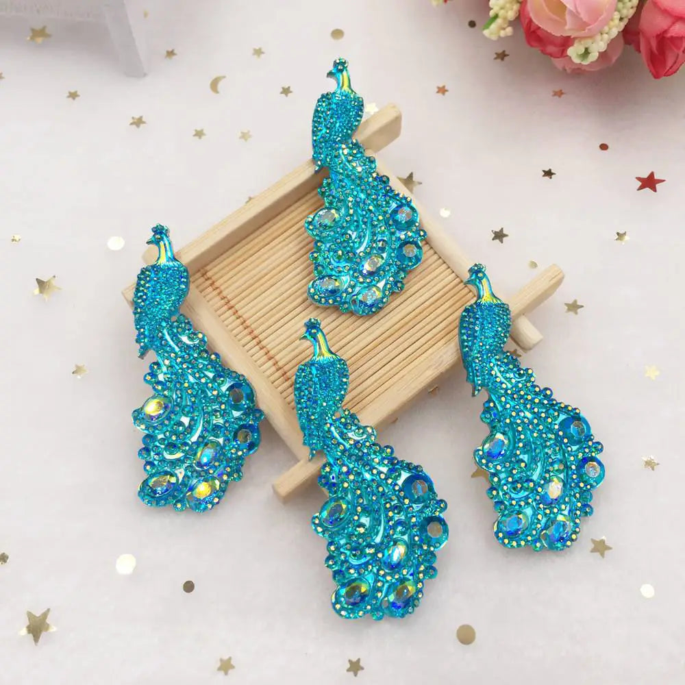 Peacock Resin Rhinestone Cabochon Appliqué | 5pcs DIY Craft