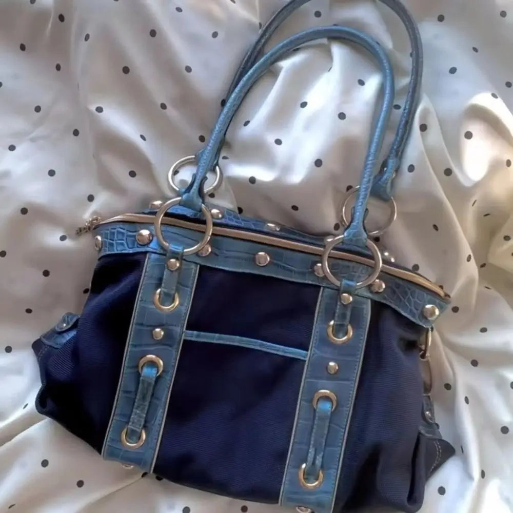 Y2K Patchwork Shoulder Bag | Riveted Large Capacity Tote