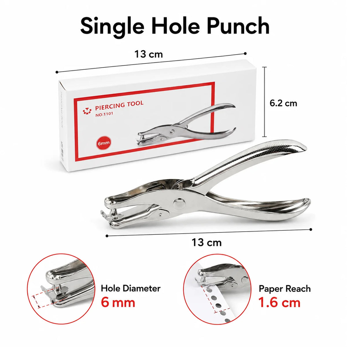 6mm Heavy Duty Handheld Single Hole Punch with Chip Collector