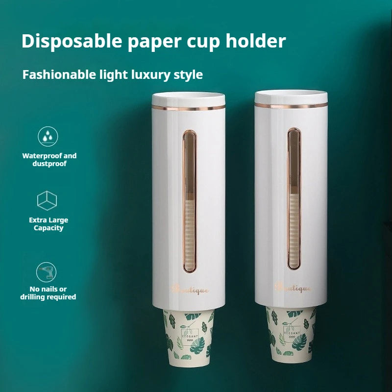 No-Drill Wall Mounted Cup Dispenser – Dustproof & Elegant